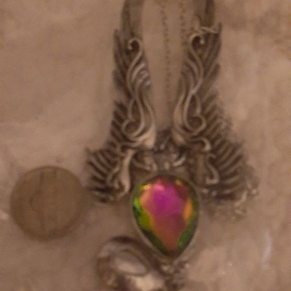 Silver Titanium and genuine Austrian rainbow crystal boho owl goth necklace new - Picture 6 of 6